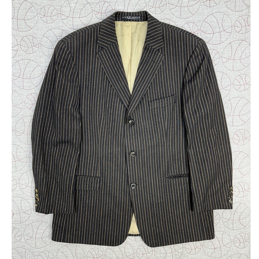 VTG Hugo Boss USA Blazer Brown Pinstripe Rossellini US Wool / Mens 42S